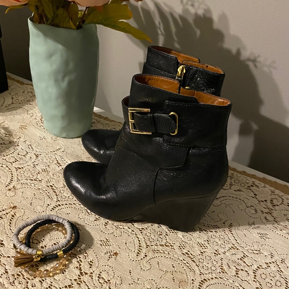 COPY - Nine West Leather wedge Booties 3” heel